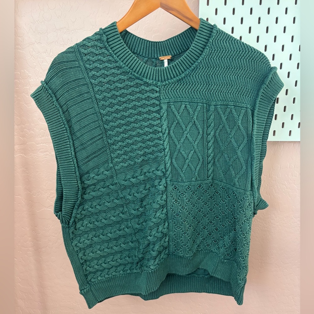 Free People Green Textured Knit Sweater